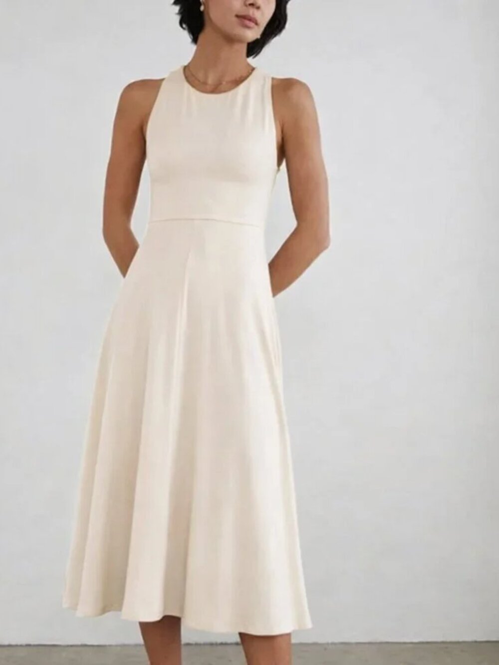 Aritzia Cream Sleeveless Midi Dress